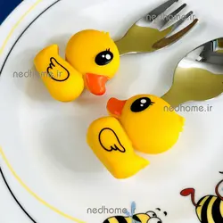 🦆 قاشق چنگال کودک دسته سیلیکونی طرح اردک | ندهوم