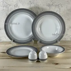 🧂 🌶️ نمک پاش و فلفل پاش چینی زرین طرح سیلور لاینر - دو عدد | ندهوم