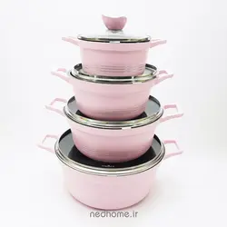 سرویس قابلمه چدن گرانیت 18 پارچه صورتی یونیک