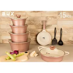 سرویس قابلمه چدن گرانیت 15 پارچه رزگلد BVK