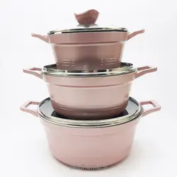 سرویس قابلمه چدن گرانیت 11 پارچه رزگلد یونیک طرح کلاسیک