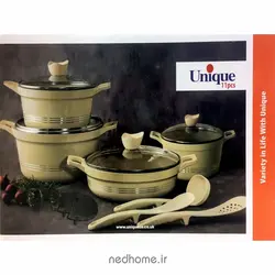 سرویس قابلمه چدن گرانیت 11 پارچه رزگلد یونیک طرح کلاسیک