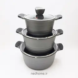 سرویس قابلمه چدن گرانیت 11 پارچه طوسی BVK