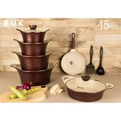 سرویس قابلمه چدن گرانیت 15 پارچه زرشکی(بادمجانی) BVK