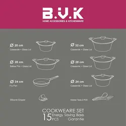 سرویس قابلمه چدن گرانیت 15 پارچه زرشکی(بادمجانی) BVK