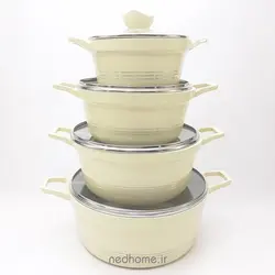 سرویس قابلمه چدن گرانیت 18 پارچه کرم یونیک