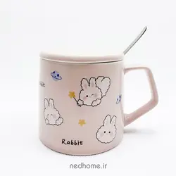 لیوان سرامیک قاشق دار - طرح Rabbit