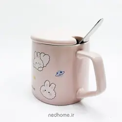 لیوان سرامیک قاشق دار - طرح Rabbit