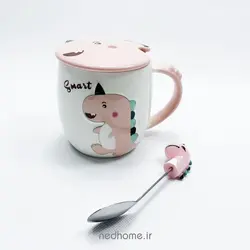 لیوان سرامیکی دایناسور قاشق دار - صورتی