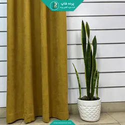 پرده پانچی آماده هازان (کتان) رنگ خردلی - پرده شاپ