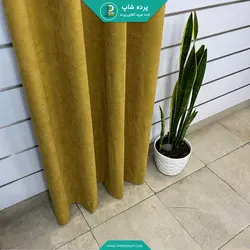 پرده پانچی آماده هازان (کتان) رنگ خردلی - پرده شاپ
