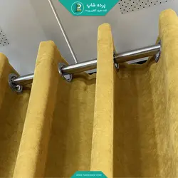 پرده پانچی آماده هازان (کتان) رنگ خردلی - پرده شاپ