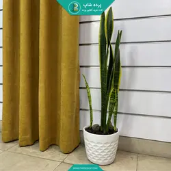 پرده پانچی آماده هازان (کتان) رنگ خردلی - پرده شاپ