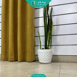 پرده پانچی آماده هازان (کتان) رنگ خردلی - پرده شاپ