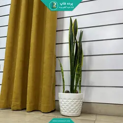 پرده پانچی آماده هازان (کتان) رنگ خردلی - پرده شاپ