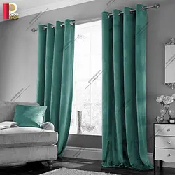 پرده پانچی مخمل کلاسیک رنگ آبی روشن - پرده شاپ