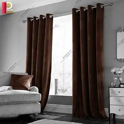 پرده پانچی مخمل کلاسیک رنگ قهوه‌ای تیره - پرده شاپ