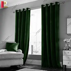 پرده پانچی مخمل کلاسیک رنگ سبزیشمی - پرده شاپ