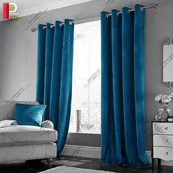 پرده پانچی مخمل کلاسیک رنگ آبی کلاسیک - پرده شاپ