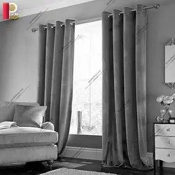 پرده پانچی مخمل کلاسیک رنگ طوسی - پرده شاپ