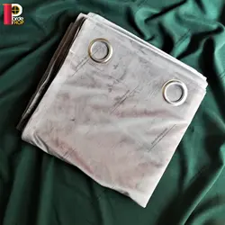 پرده پانچی مخمل کلاسیک رنگ طوسی - پرده شاپ