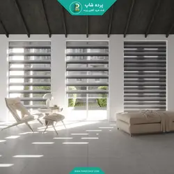 پرده زبرا طرح پلیسه ای رنگ طوسی مشکی - پرده شاپ