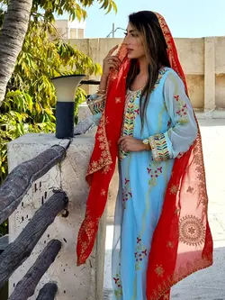 ماکسی بلند و گشاد دخترانه رنگ آبی پاستیلml113