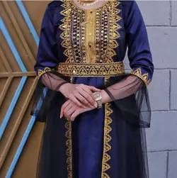 لباس بندری بلند دخترانه کارشده با گلابتون و پولک  mp119