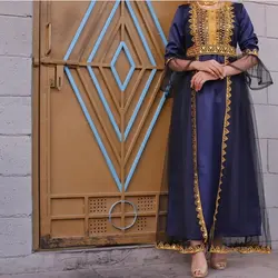 لباس بندری بلند دخترانه کارشده با گلابتون و پولک  mp119