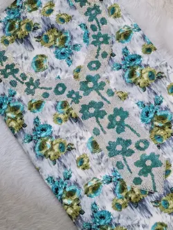 لباس عربی با تم آبی روشن مدل نگین‌کاری طرحدارpn116