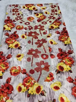 لباس عربی با تم خاکستری رنگ مدل نگین‌کاری طرحدارpn114