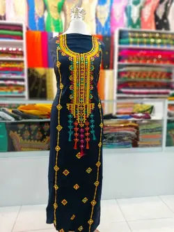 لباس بلوچی نخی منگوله‌دار رنگ سرمه ml107