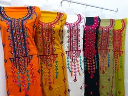 لباس بلوچی نخی منگوله‌دار رنگ سرمه ml107