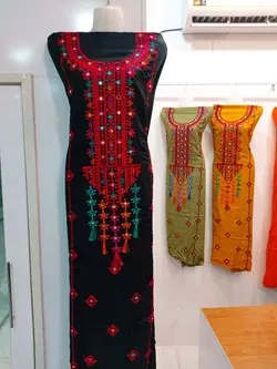 لباس بلوچی نخی منگوله‌دار رنگ مشکی ml104