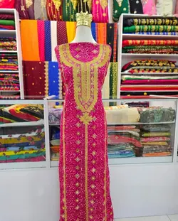 مدل لباس حریر کارشده مدل نواردوزی صورتی رنگml146