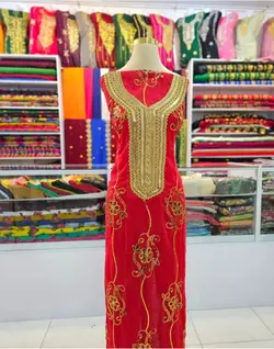 کندوره نواردوزی شده قرمز رنگ با طرح پارچه پولکی ml152