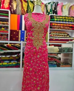 کندوره پرکار قیطون‌دوزی شده ساتن با تم صورتی ml123