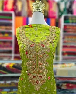 کندوره پرکار قیطون‌دوزی شده ساتن با تم سبز حنایی ml122