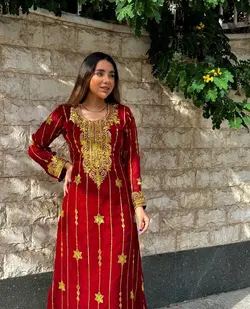 کندوره حریر پرکار زرشکی با طرح گل شش پر ml157