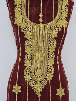 کندوره حریر پرکار زرشکی با طرح گل شش پر ml157