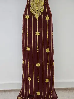 کندوره حریر پرکار زرشکی با طرح گل شش پر ml157