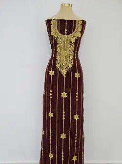 کندوره حریر پرکار زرشکی با طرح گل شش پر ml157