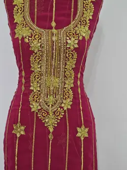 کندوره حریر پرکار سرخابی با طرح گل شش پر ml158