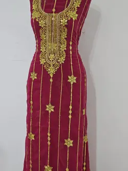 کندوره حریر پرکار سرخابی با طرح گل شش پر ml158