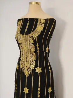 کندوره حریر پرکار مشکی با طرح گل شش پر ml156