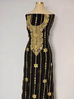 کندوره حریر پرکار مشکی با طرح گل شش پر ml156