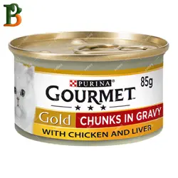 کنسرو گربه پورینا مدل گورمت گلد طعم مرغ و جگر 85 گرمی
