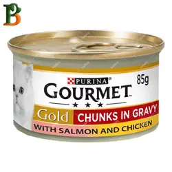 کنسرو گربه پورینا مدل گورمت گلد طعم سالمون و مرغ 85 گرمی