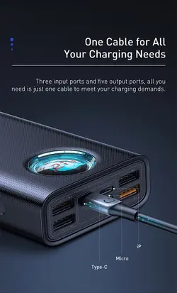 پاور بانک ۶۵ واتی بیسوس با ظرفیت 30000 آمپر بیسوس مدل  Baseus PPLG