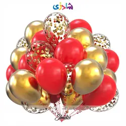 پک 25عددی بادکنک قرمز طلایی پولکی